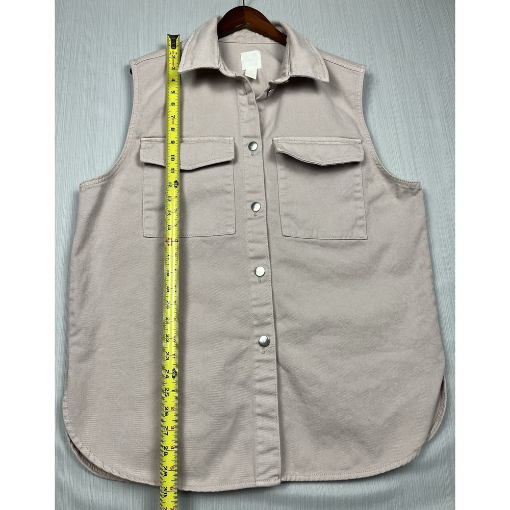 H&M Vest Women L Mauve Cotton Utility Button Front Sleeveless Jacket Gorpcore - Picture 7 of 7